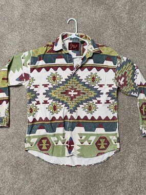 Men's Aztec This is SoCco Long Sleeve Button Down 100% Cotton SZ. Medium